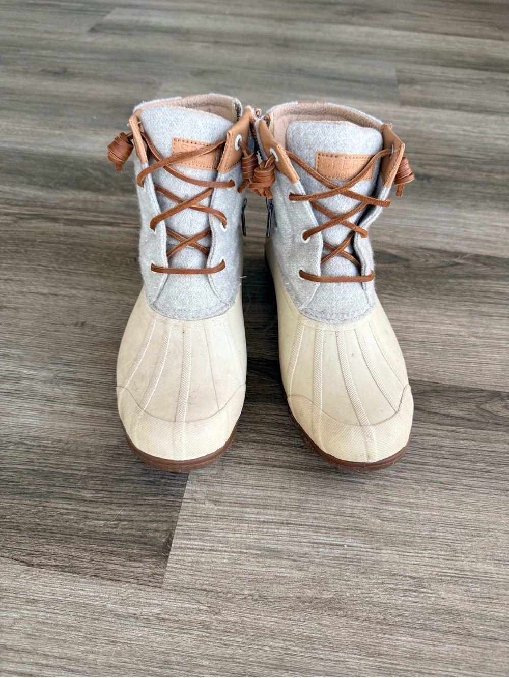 Sperry Cream & Tan Wool-Trim Duck Boots